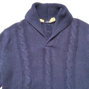 Levis Panatela Vintage Cable Knit Sweater L 70s Navy Blue Shawl Collar Acrylic
